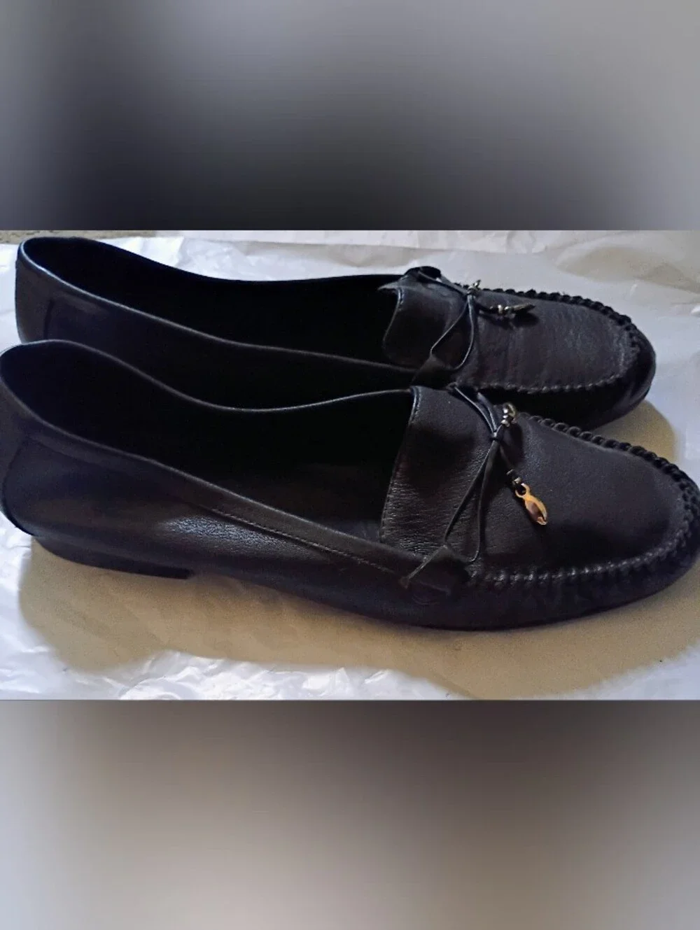 Momallory Black Leather Slip-On Moccasins Size 11 M